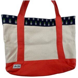 Ame & Lulu Canvas Tote/Wet Bag Coral/Navy/Beige Pineapples Beachy Sturdy Classic